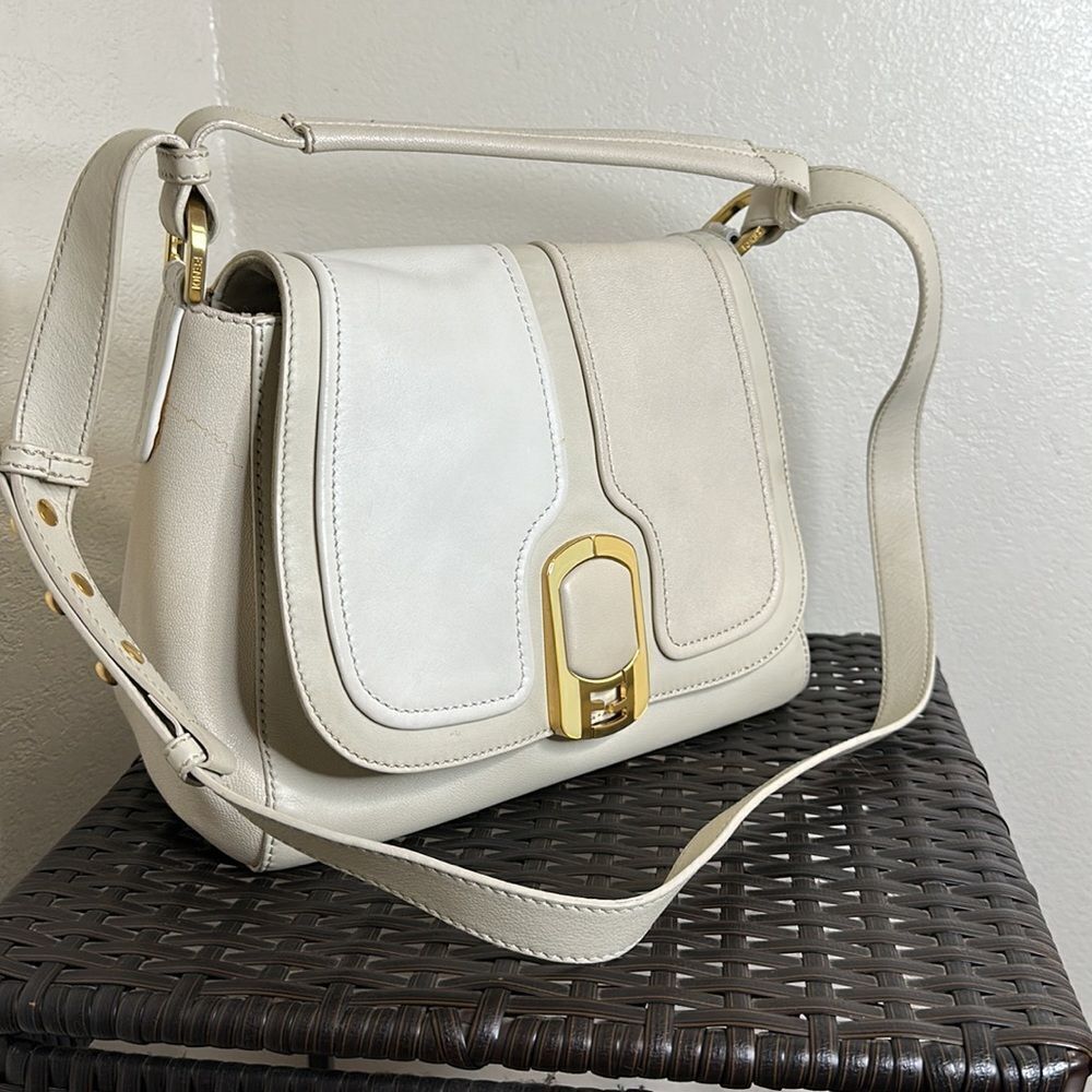 Fendi White Leather Shoulder Bag Gold FF Buckle Crossbody 🍀 - Picture 14 of 17